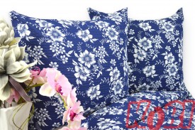 Pościel z kory rozmiar 140x200 białe kwiaty na granatowym tle 2136w KOBI