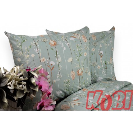 Pościel bawełna 100% rozmiar 220x200 kwiaty tło oliwka 3472 Kobi