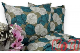 Pościel bawełna 100% rozmiar 160x200 Liście biały-turkus 3504 Kobi