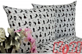 Pościel bawełna 100% rozmiar 160x200 czarne koty Kobi