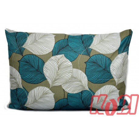 Poszewka bawełniana rozmiar 50x70 Liście biały-turkus 3504 Kobi