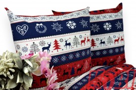 Pościel z kory rozmiar 160x200 świąteczna renifery granatowe pasy 3432 Kobi