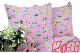 Pościel z kory rozmiar 160x200 stokrotki różowe tło 0163 Kobi