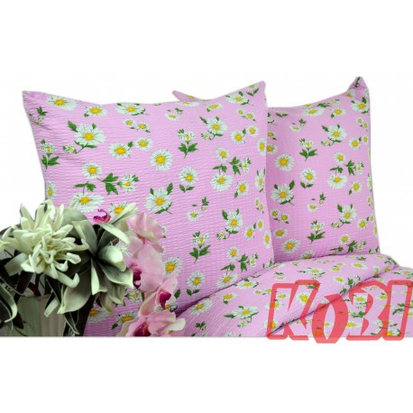 Pościel z kory rozmiar 160x200 stokrotki różowe tło 0163 Kobi