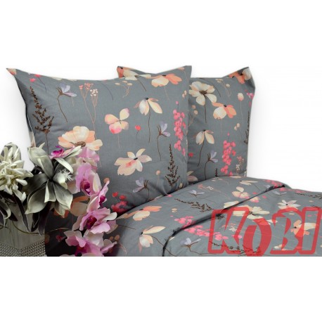 Pościel bawełna 100% rozmiar 160x200 Beżowe kwiaty szare tło 3519 Kobi
