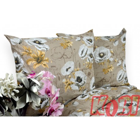 Pościel bawełna 100% rozmiar 140x200 Białe maki beżowe tło 3520w Kobi