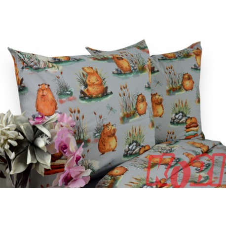 Pościel bawełna 100% rozmiar 140x200 Bober szare tło 3521w Kobi