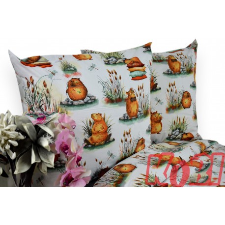 Pościel bawełna 100% rozmiar 160x200 Bober białe tło 3523 Kobi