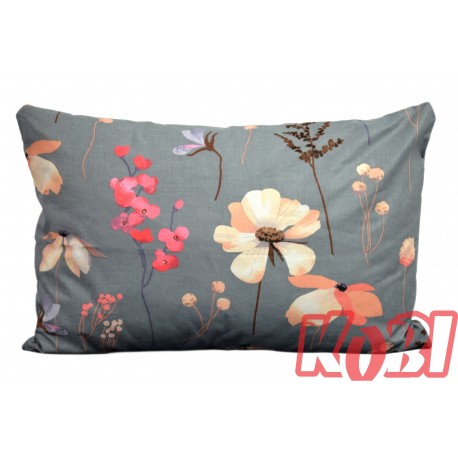 Poszewka bawełniana rozmiar 40x60 Beżowe kwiaty szare tło 3519 Kobi