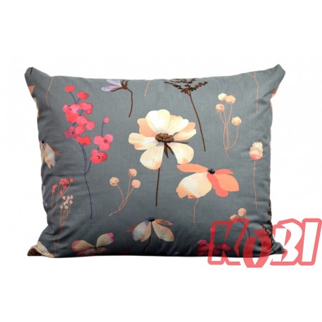 Poszewka bawełniana rozmiar 50x60 Beżowe kwiaty szare tło 3519 Kobi