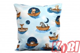 Poszewka bawełniana rozmiar 40x40 Zwierzątka w łodziach nocą D83 Kobi
