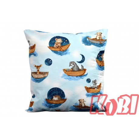 Poszewka bawełniana rozmiar 40x40 Zwierzątka w łodziach nocą D83 Kobi