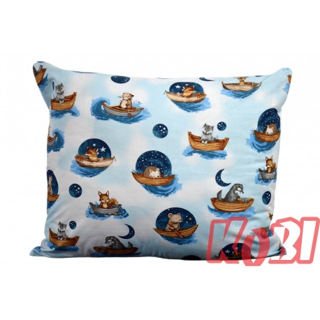 Poszewka bawełniana rozmiar 50x60 Zwierzątka w łodziach nocą D83 Kobi