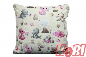 Poszewka bawełniana rozmiar 40x40 małe dinozaury tło krem D90 Kobi