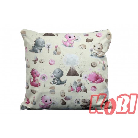 Poszewka bawełniana rozmiar 40x40 małe dinozaury tło krem D90 Kobi