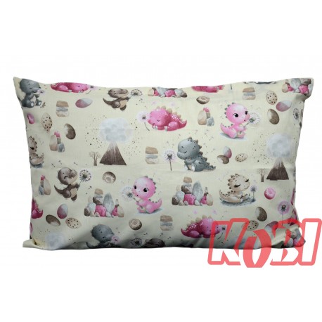 Poszewka bawełniana rozmiar 40x60 Małe dinozaury tło krem D90 Kobi