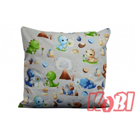 Poszewka bawełniana rozmiar 40x40 małe dinozaury tło szare D92 Kobi