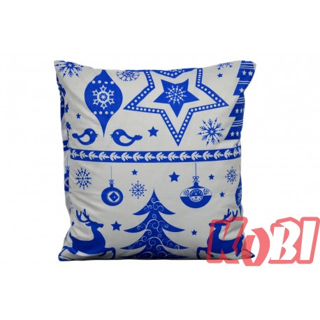 Poszewka bawełniana rozmiar 40x40 świąteczna renifery niebieskie pasy 3524 KOBI