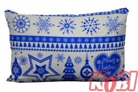 Poszewka bawełniana rozmiar 40x60 świąteczna renifery niebieskie pasy 3524 Kobi