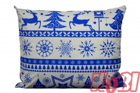 Poszewka bawełniana rozmiar 50x60 świąteczna renifery niebieskie pasy 3524 Kobi