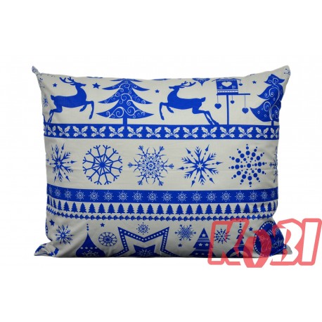 Poszewka bawełniana rozmiar 50x60 świąteczna renifery niebieskie pasy 3524 Kobi