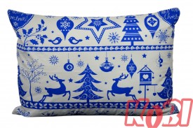Poszewka bawełniana rozmiar 50x70 świąteczna renifery niebieskie pasy 3524 Kobi