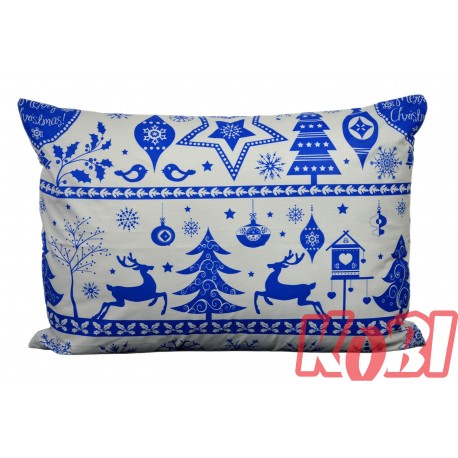Poszewka bawełniana rozmiar 50x70 świąteczna renifery niebieskie pasy 3524 Kobi