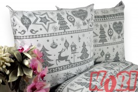 Pościel bawełna 100% rozmiar 160x200 świąteczna renifery szare pasy 1790 Kobi