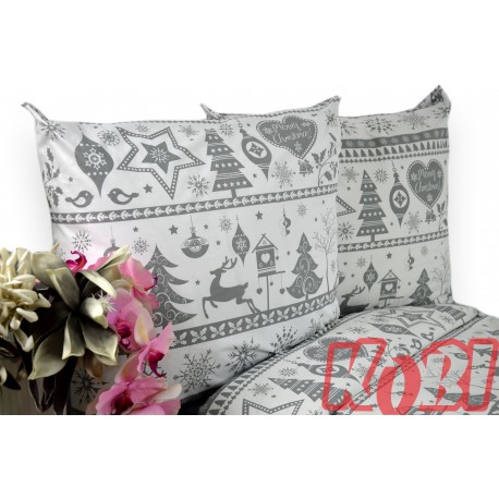 Pościel bawełna 100% rozmiar 160x200 świąteczna renifery szare pasy 1790 Kobi