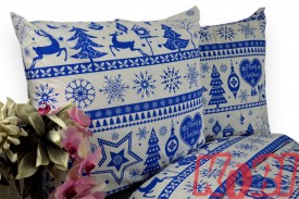 Pościel bawełna 100% rozmiar 140x200 świąteczna renifery niebieskie pasy 3524w Kobi