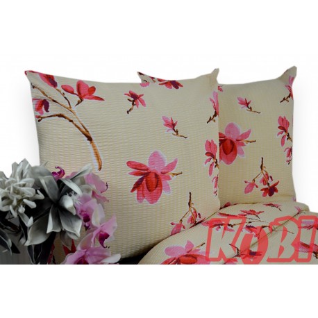 Pościel z kory rozmiar 140x200 Magnolia tło krem 3525w Kobi