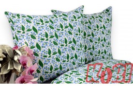 Pościel z kory rozmiar 160x200 Zielone listki niebieskie kwiatki 3528 Kobi