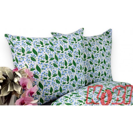 Pościel z kory rozmiar 160x200 Zielone listki niebieskie kwiatki 3528 Kobi