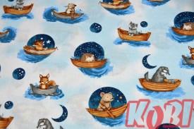 Pościel dziecięca 100% bawełna rozmiar 90x120 zwierzątka w łodziach nocą D83