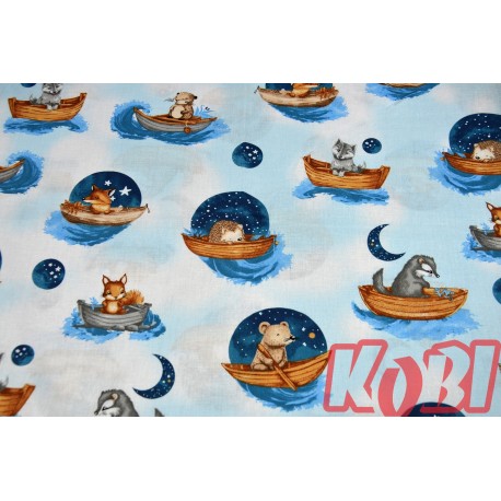 Pościel dziecięca 100% bawełna rozmiar 90x120 zwierzątka w łodziach nocą D83