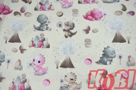 Pościel dziecięca 100% bawełna rozmiar 90x120 małe dinozaury tło ecru D90