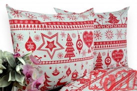 Pościel bawełna 100% rozmiar 160x200 świąteczna renifery czerwone pasy 1791 Kobi
