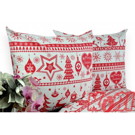 Pościel bawełna 100% rozmiar 160x200 świąteczna renifery czerwone pasy 1791 Kobi