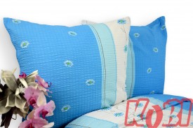 Pościel z kory rozmiar 160x200 Niebieskie stokrotki biały pas 3552 Kobi