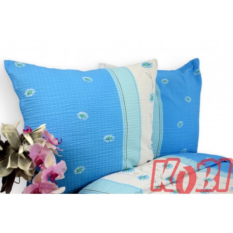 Pościel z kory rozmiar 160x200 Niebieskie stokrotki biały pas 3552 Kobi