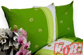 Pościel z kory rozmiar 140x200 zielona stokrotka biały pas 3555w KOBI