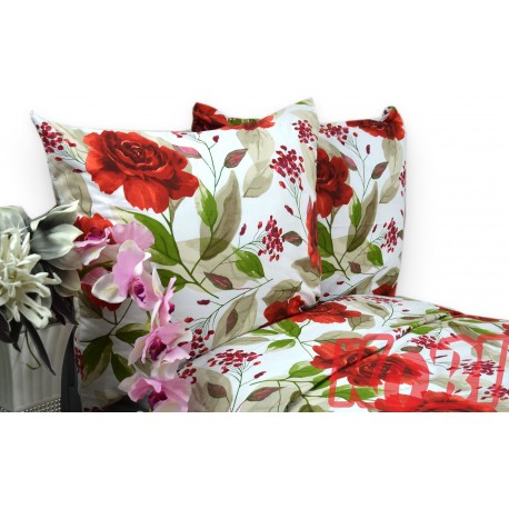 Pościel bawełna 100% rozmiar 140x200 Czerwone kwiaty 3391w Kobi