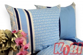 Pościel bawełna 100% rozmiar 160x200 Niebieskie pasy białe tło 3411 Kobi